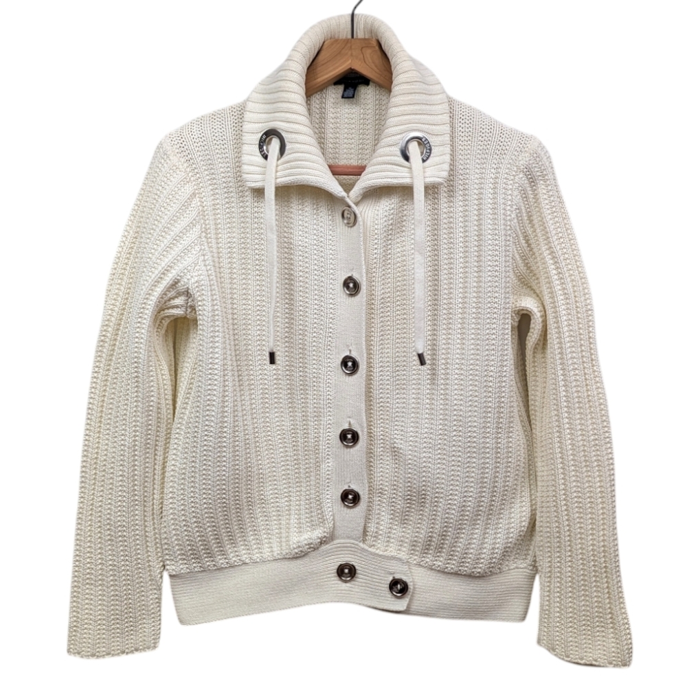 Tommy Hilfiger Fisherman Sweater Cardigan Chunky Ribbed Boxy Cotton  Vintage XL